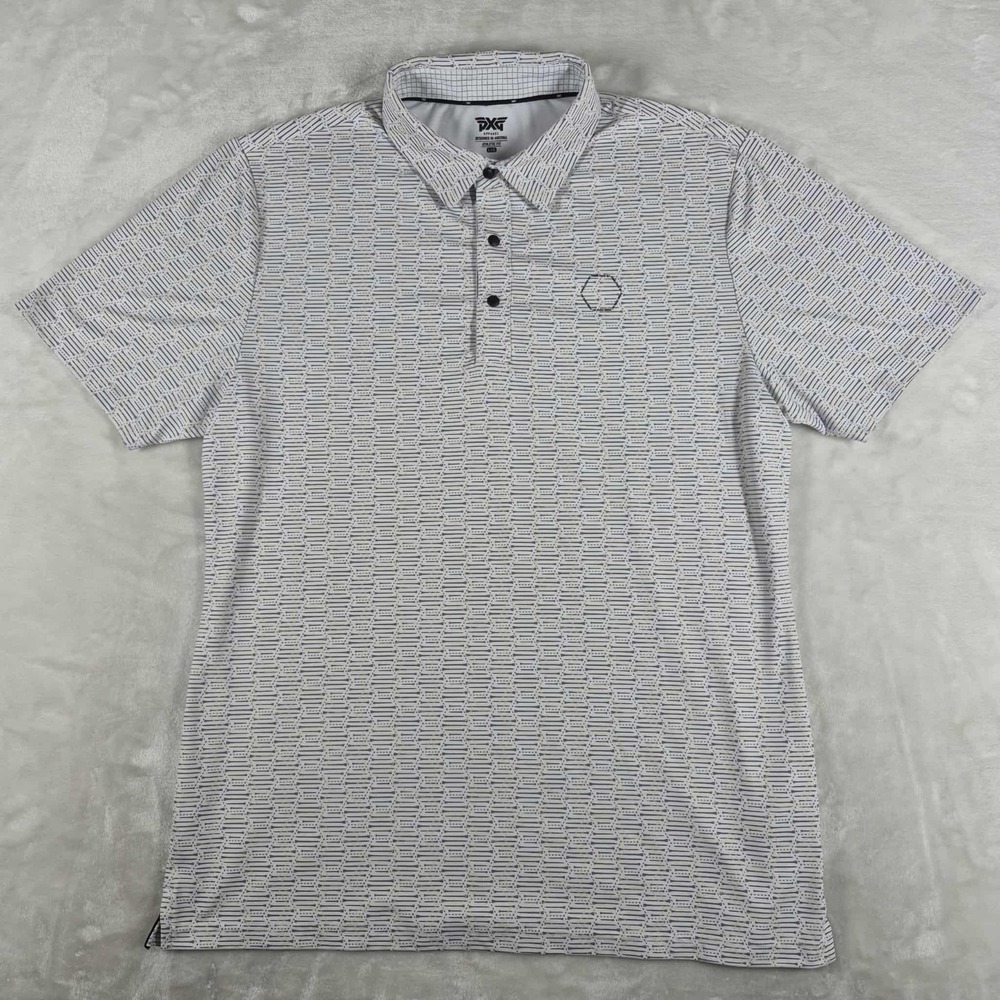 PXG Polo Shirt Men's Large White Athletic Fit Performance Stretch Golf Casual‎